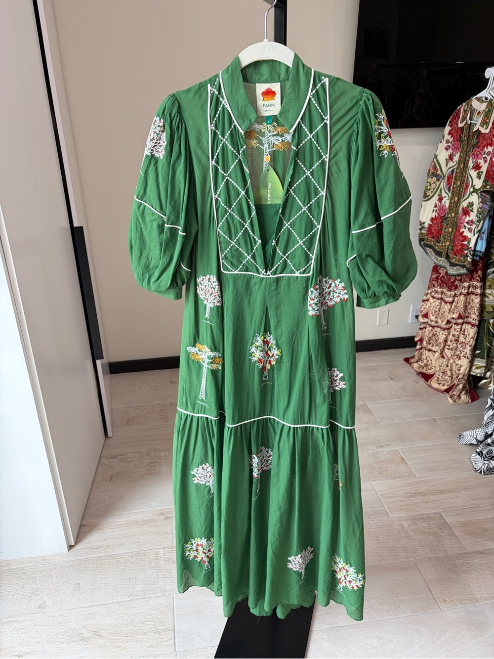 Farm Rio: Green Embroidered Trees Organic
Cotton Midi Dress - Picture 6 of 13